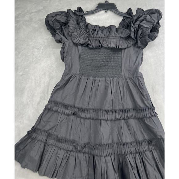 Anthropologie Love The Label Off The Shoulder Tiered Black Mini Dress Size Large - Picture 7 of 10